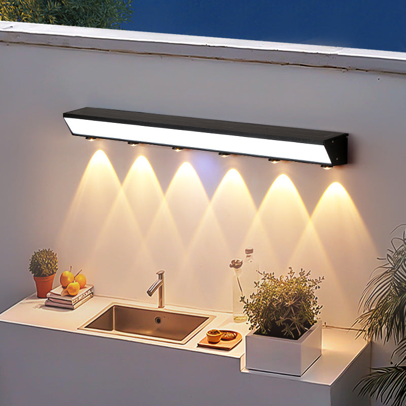 Modern Minimalist Solar Waterproof Motion Sensor Acrylic Aluminum & Stainless Steel Rectangular LED Wall Sconce Lamp For Outdoor Patio | Bowlift