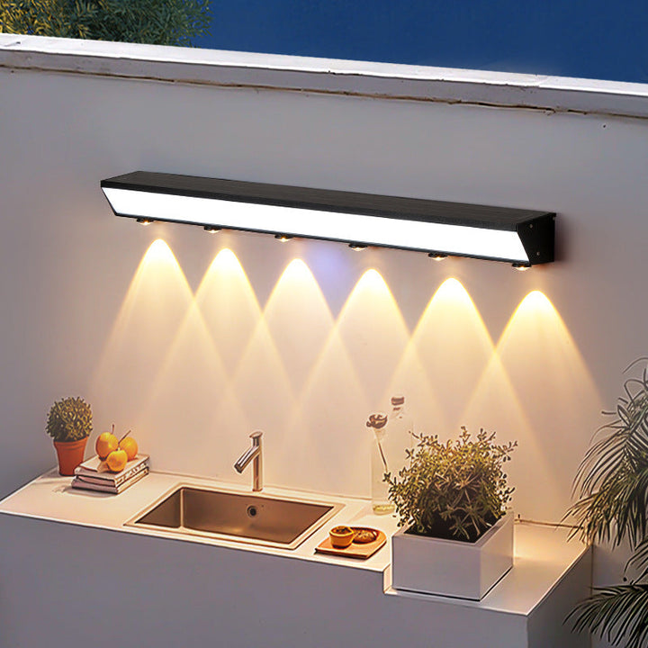 Modern Minimalist Solar Waterproof Motion Sensor Acrylic Aluminum & Stainless Steel Rectangular LED Wall Sconce Lamp For Outdoor Patio | Bowlift