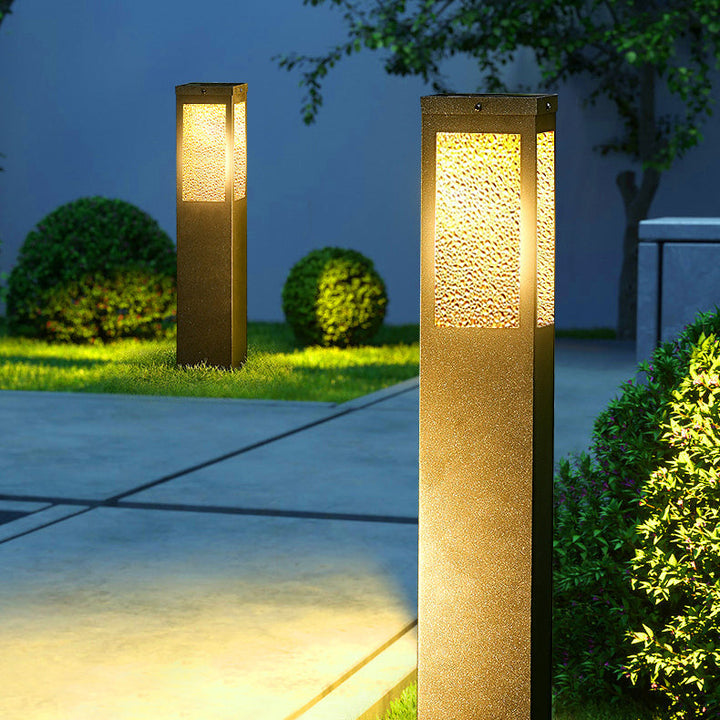 Modern Minimalist Waterproof Metal & Glass Diamond-Textured Pillar 1-Light Outdoor Light For Garden & Outdoor Patio | Bowlift