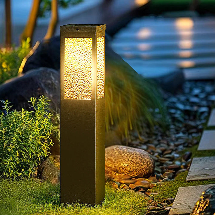 Modern Minimalist Waterproof Metal & Glass Diamond-Textured Pillar 1-Light Outdoor Light For Garden & Outdoor Patio | Bowlift