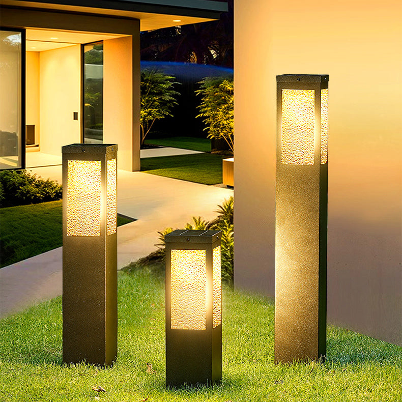 Modern Minimalist Waterproof Metal & Glass Diamond-Textured Pillar 1-Light Outdoor Light For Garden & Outdoor Patio | Bowlift