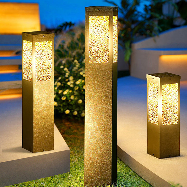Modern Minimalist Waterproof Metal & Glass Diamond-Textured Pillar 1-Light Outdoor Light For Garden & Outdoor Patio | Bowlift