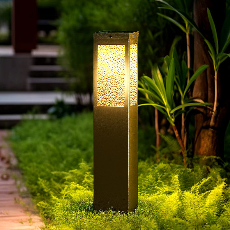 Modern Minimalist Waterproof Metal & Glass Diamond-Textured Pillar 1-Light Outdoor Light For Garden & Outdoor Patio | Bowlift