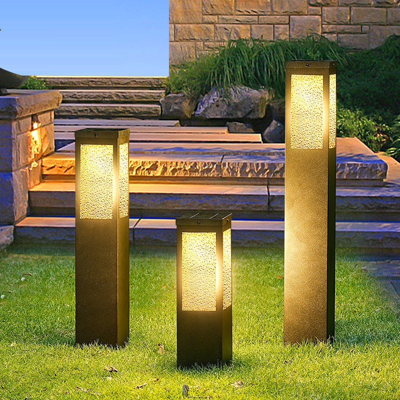 Modern Minimalist Waterproof Metal & Glass Diamond-Textured Pillar 1-Light Outdoor Light For Garden & Outdoor Patio | Bowlift