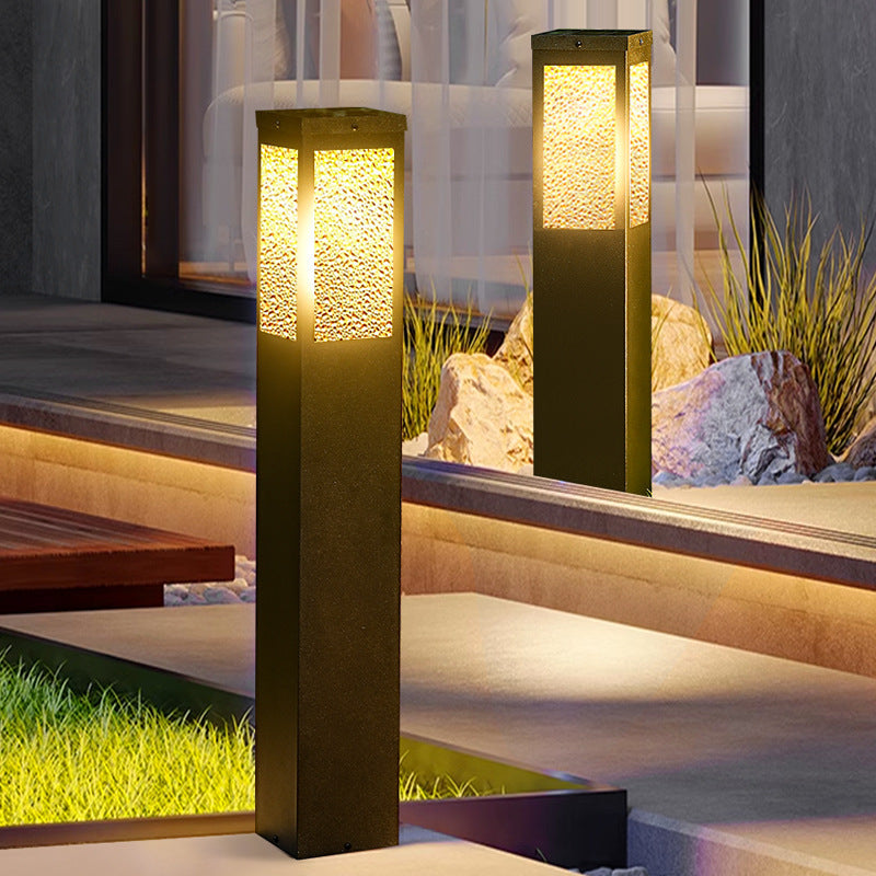 Modern Minimalist Waterproof Metal & Glass Diamond-Textured Pillar 1-Light Outdoor Light For Garden & Outdoor Patio | Bowlift