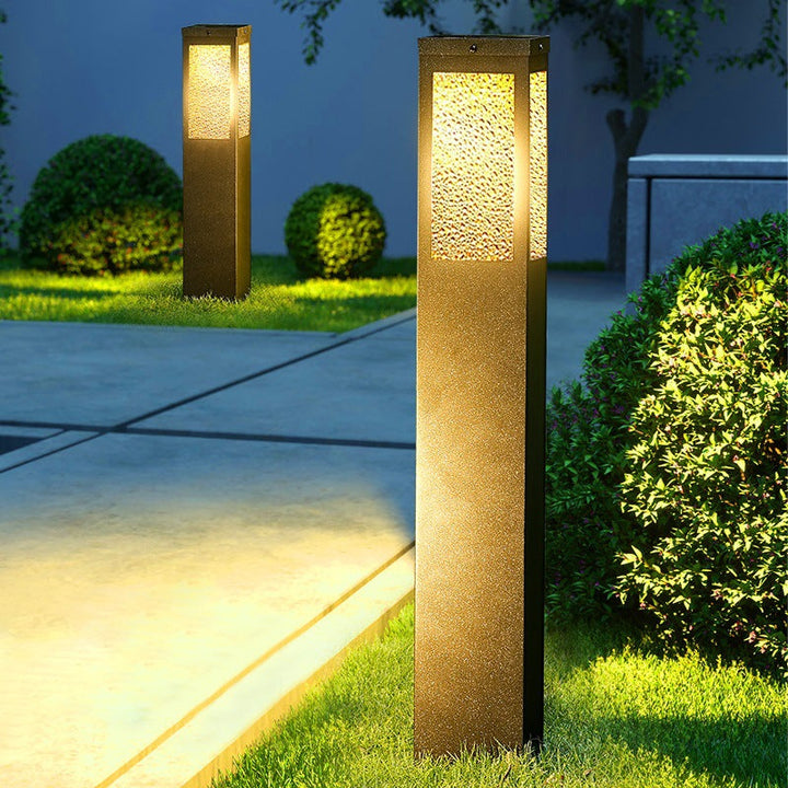Modern Minimalist Waterproof Metal & Glass Diamond-Textured Pillar 1-Light Outdoor Light For Garden & Outdoor Patio | Bowlift