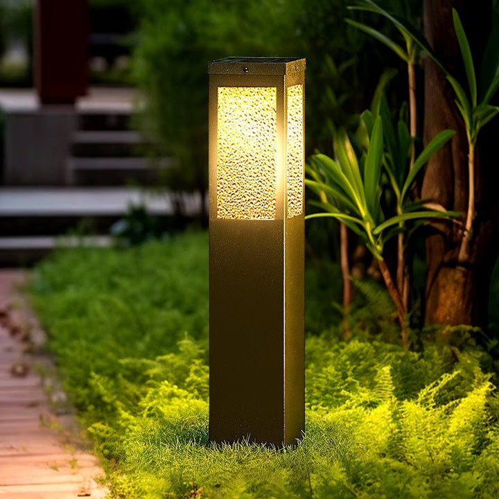 Modern Minimalist Waterproof Metal & Glass Diamond-Textured Pillar 1-Light Outdoor Light For Garden & Outdoor Patio | Bowlift