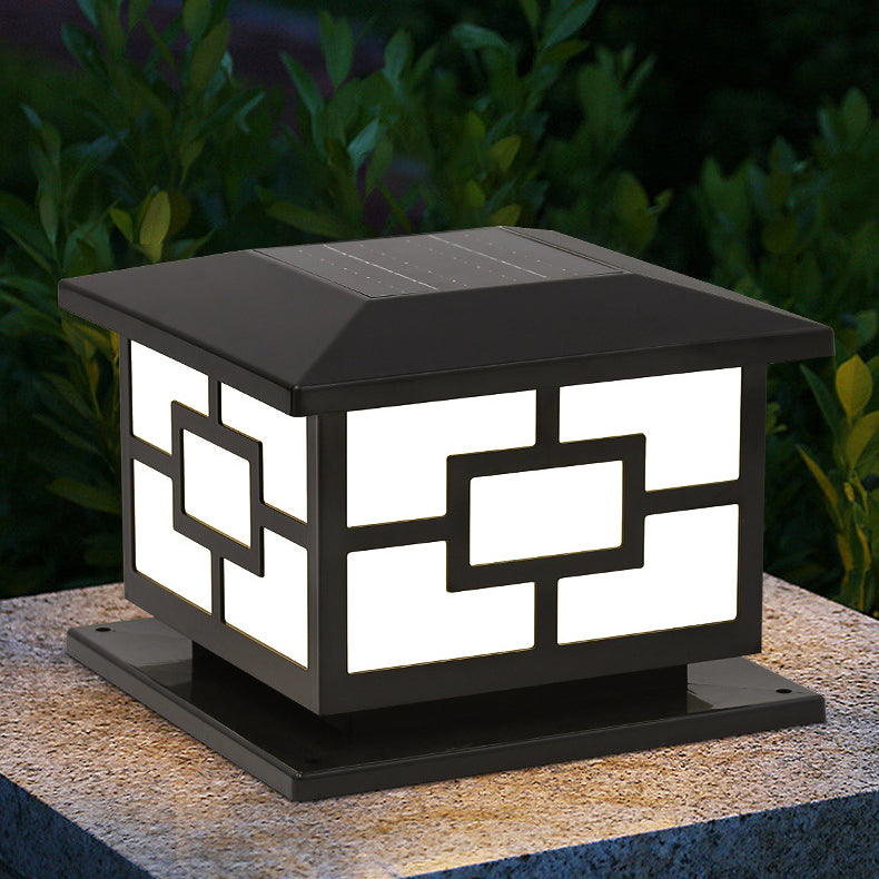 Contemporary Industrial ABS Cube LED Waterproof Solar Post Lamp For Outdoor Patio | Bowlift