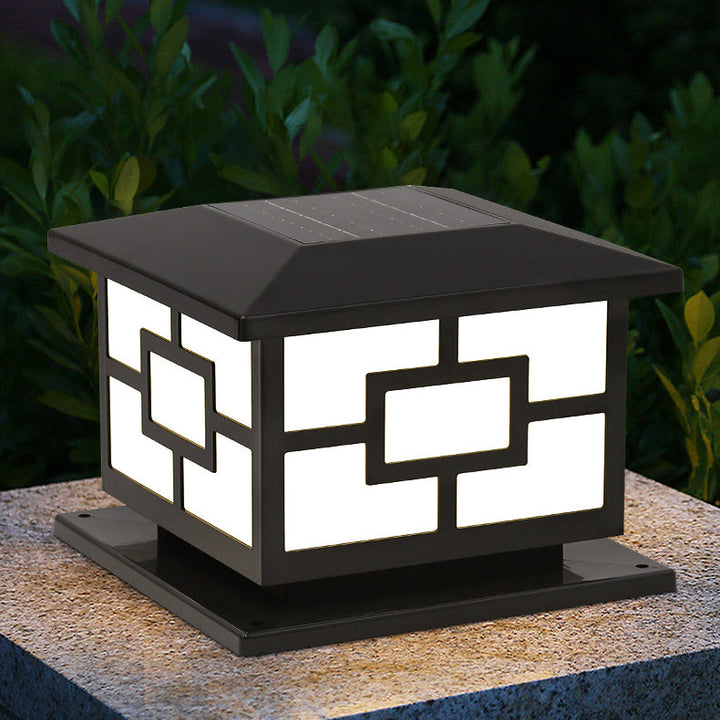 Contemporary Industrial ABS Cube LED Waterproof Solar Post Lamp For Outdoor Patio | Bowlift
