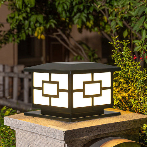 Contemporary Industrial ABS Cube LED Waterproof Solar Post Lamp For Outdoor Patio | Bowlift