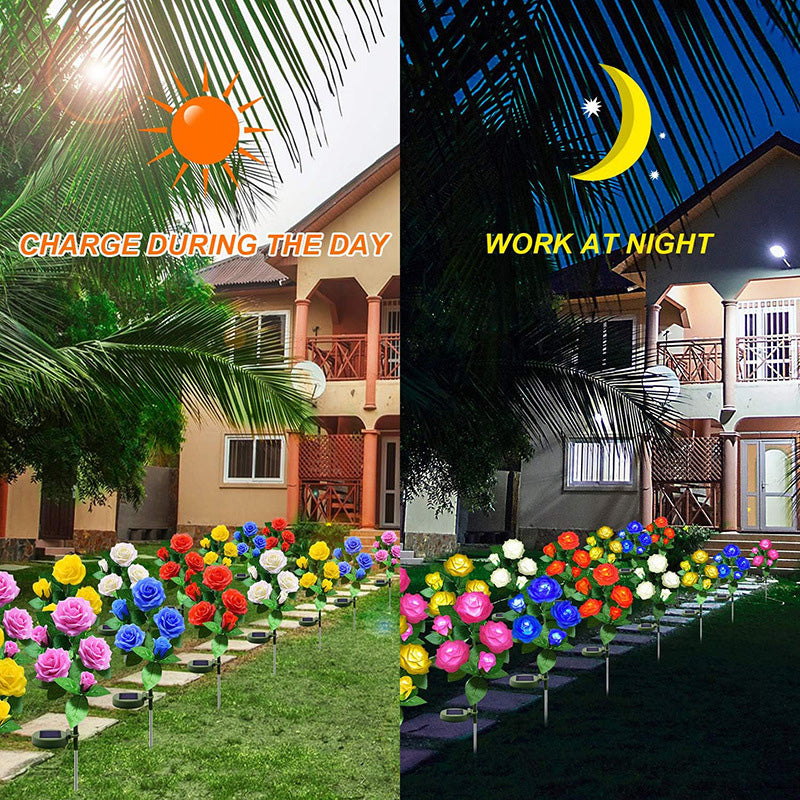 Modern Art Deco Solar Waterproof Rose Plastic Stainless Steel LED Ground Plug Outdoor Light For Garden | Bowlift