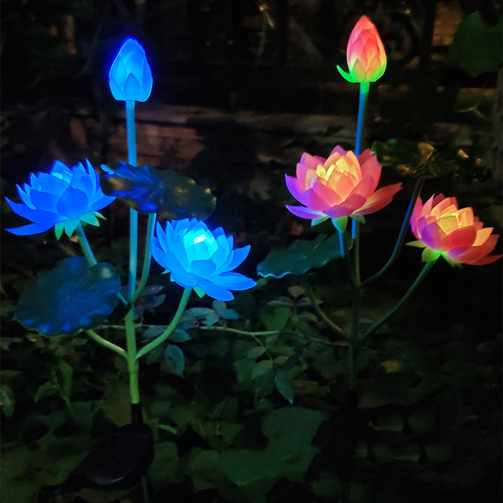 Contemporary Creative Lotus Flower Lotus Leaf Silk Cloth Stainless Steel LED Landscape Light Outdoor Light For Garden | Bowlift