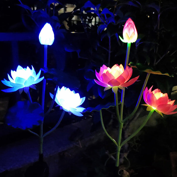 Contemporary Creative Lotus Flower Lotus Leaf Silk Cloth Stainless Steel LED Landscape Light Outdoor Light For Garden | Bowlift
