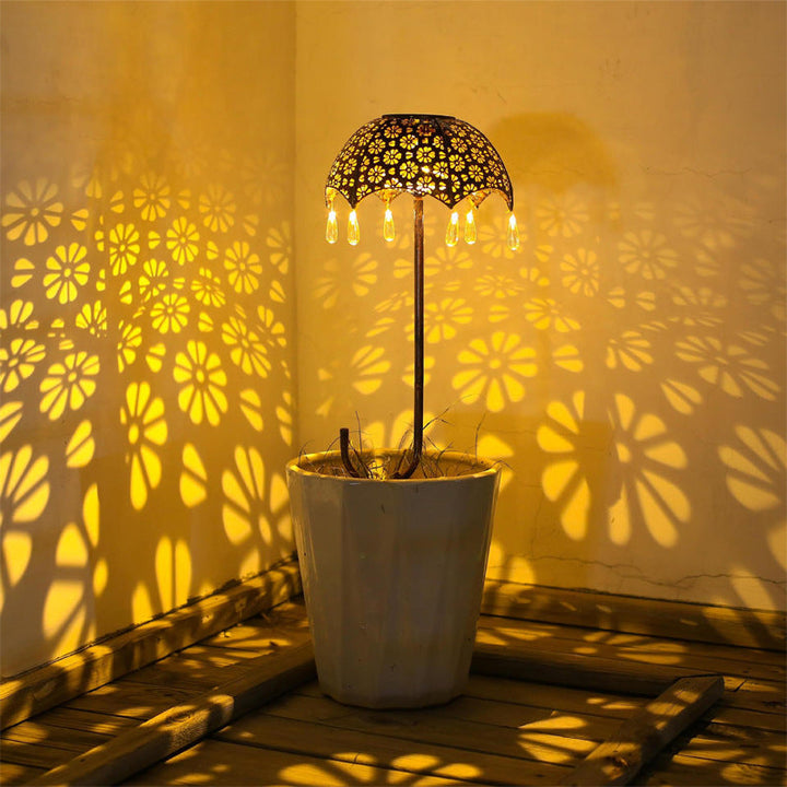 Modern Art Deco Solar Waterproof Umbrella Iron LED Ground Plug Outdoor Light For Garden | Bowlift