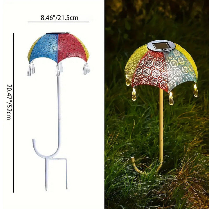 Modern Art Deco Solar Waterproof Umbrella Iron LED Ground Plug Outdoor Light For Garden | Bowlift