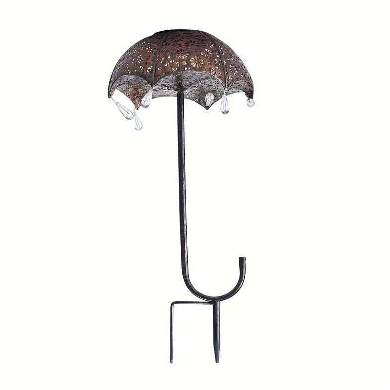 Modern Art Deco Solar Waterproof Umbrella Iron LED Ground Plug Outdoor Light For Garden | Bowlift