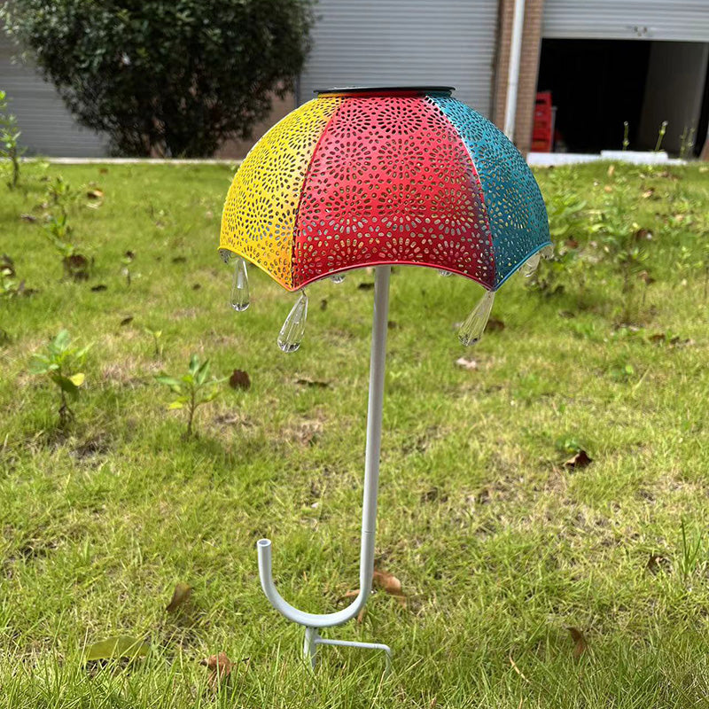 Modern Art Deco Solar Waterproof Umbrella Iron LED Ground Plug Outdoor Light For Garden | Bowlift