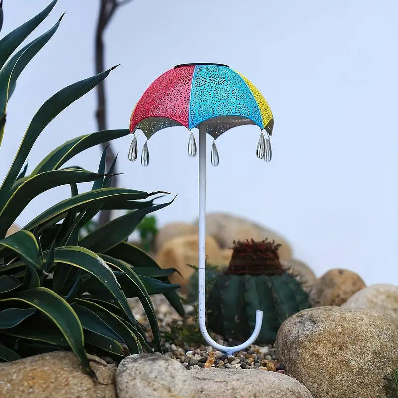 Modern Art Deco Solar Waterproof Umbrella Iron LED Ground Plug Outdoor Light For Garden | Bowlift