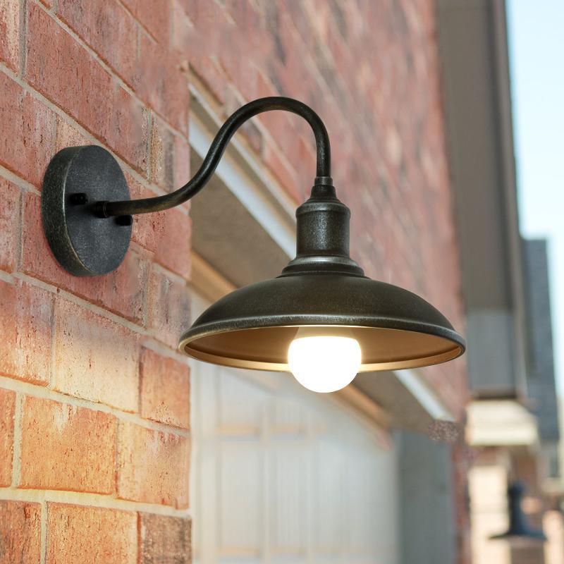 Contemporary Industrial Round Pot Lid Shape Curved Rod Iron Shade 1-Light Wall Sconce Lamp For Outdoor Patio | Bowlift