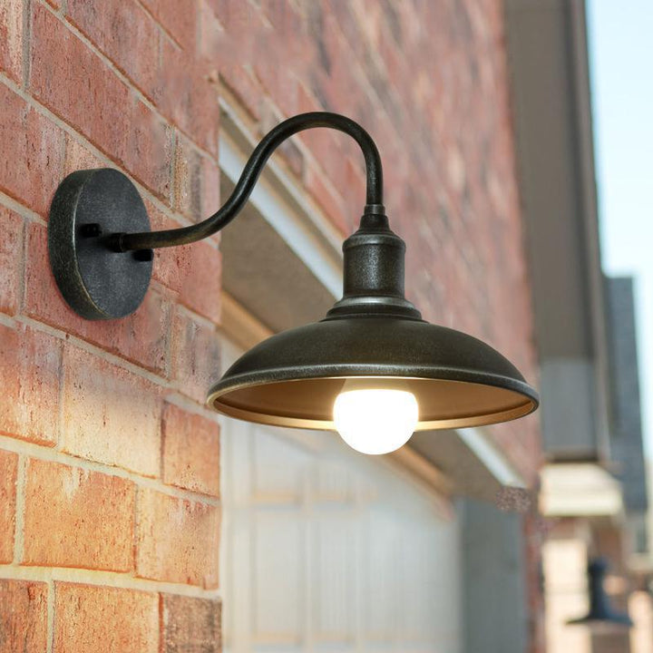 Contemporary Industrial Round Pot Lid Shape Curved Rod Iron Shade 1-Light Wall Sconce Lamp For Outdoor Patio | Bowlift