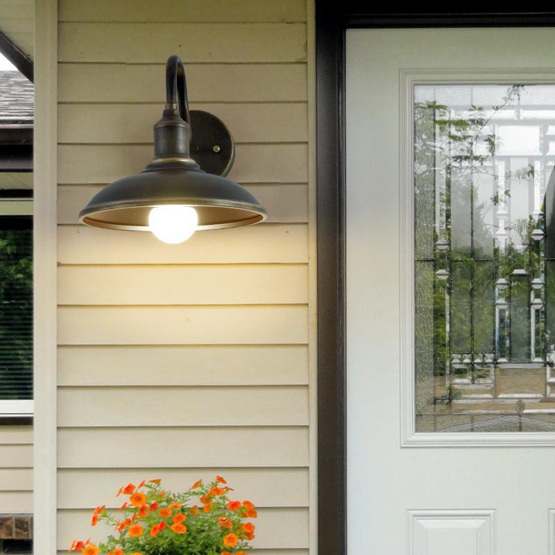 Contemporary Industrial Round Pot Lid Shape Curved Rod Iron Shade 1-Light Wall Sconce Lamp For Outdoor Patio | Bowlift
