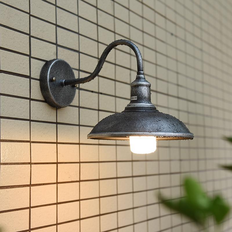 Contemporary Industrial Round Pot Lid Shape Curved Rod Iron Shade 1-Light Wall Sconce Lamp For Outdoor Patio | Bowlift