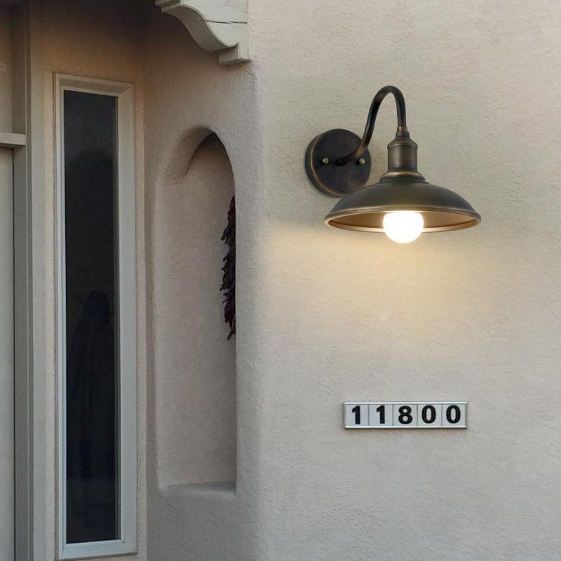 Contemporary Industrial Round Pot Lid Shape Curved Rod Iron Shade 1-Light Wall Sconce Lamp For Outdoor Patio | Bowlift