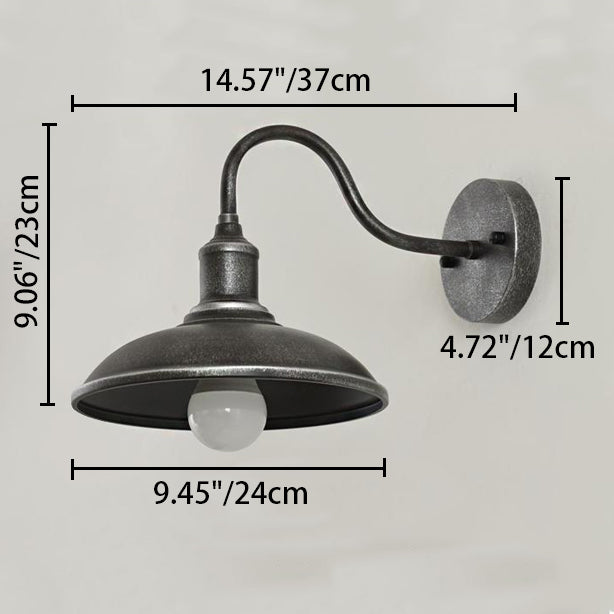 Contemporary Industrial Round Pot Lid Shape Curved Rod Iron Shade 1-Light Wall Sconce Lamp For Outdoor Patio | Bowlift
