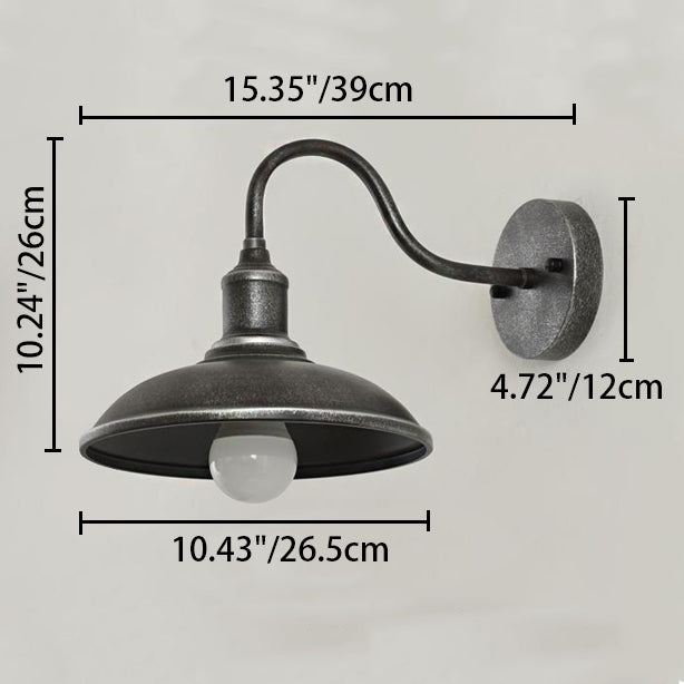 Contemporary Industrial Round Pot Lid Shape Curved Rod Iron Shade 1-Light Wall Sconce Lamp For Outdoor Patio | Bowlift