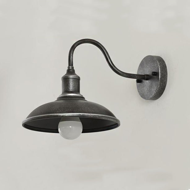 Contemporary Industrial Round Pot Lid Shape Curved Rod Iron Shade 1-Light Wall Sconce Lamp For Outdoor Patio | Bowlift