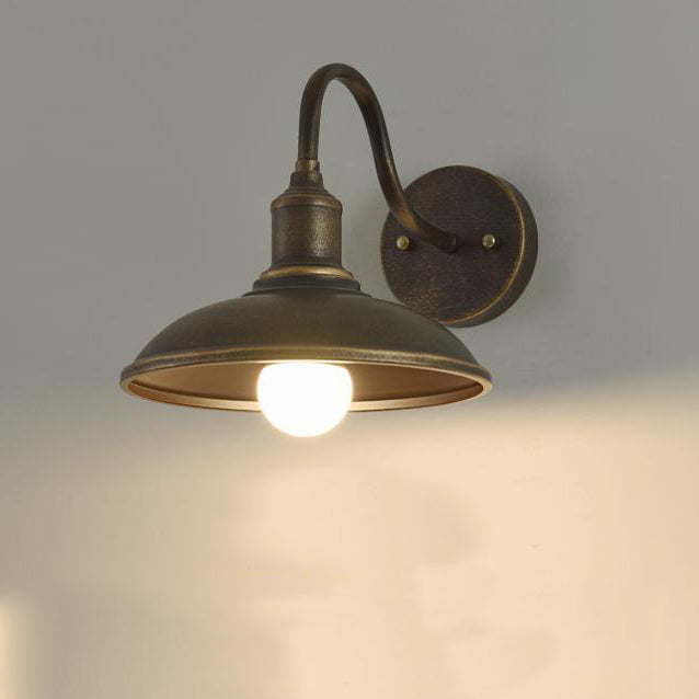 Contemporary Industrial Round Pot Lid Shape Curved Rod Iron Shade 1-Light Wall Sconce Lamp For Outdoor Patio | Bowlift