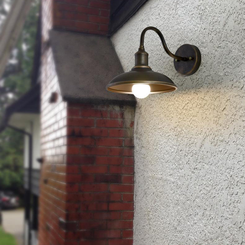 Contemporary Industrial Round Pot Lid Shape Curved Rod Iron Shade 1-Light Wall Sconce Lamp For Outdoor Patio | Bowlift