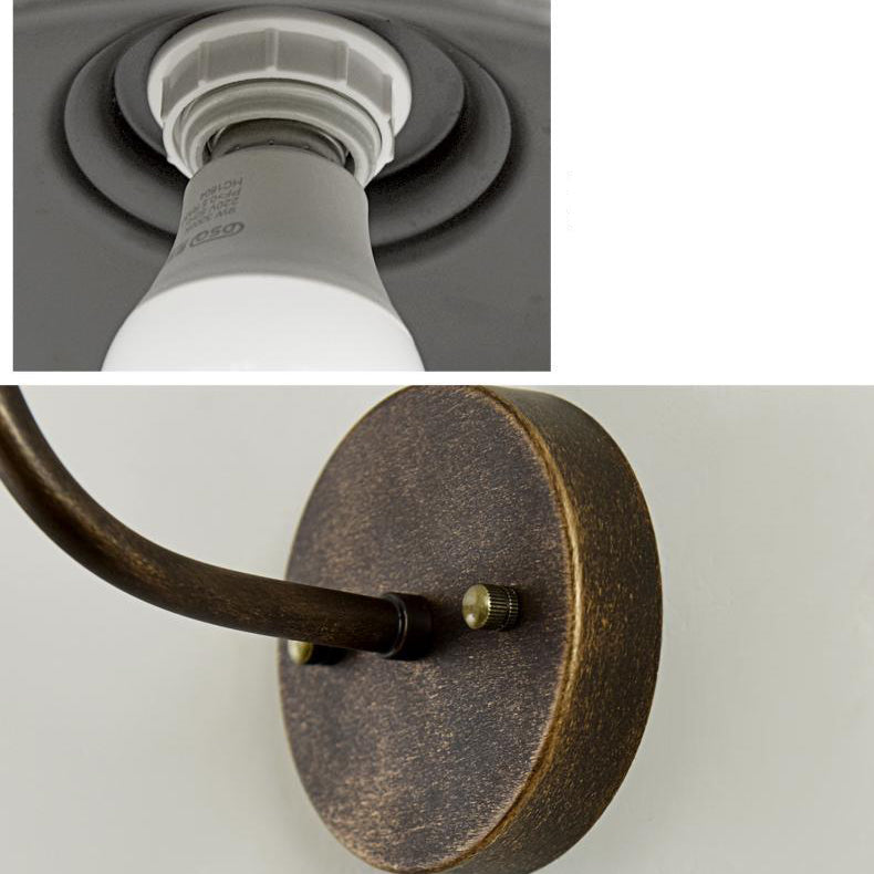 Contemporary Industrial Round Pot Lid Shape Curved Rod Iron Shade 1-Light Wall Sconce Lamp For Outdoor Patio | Bowlift