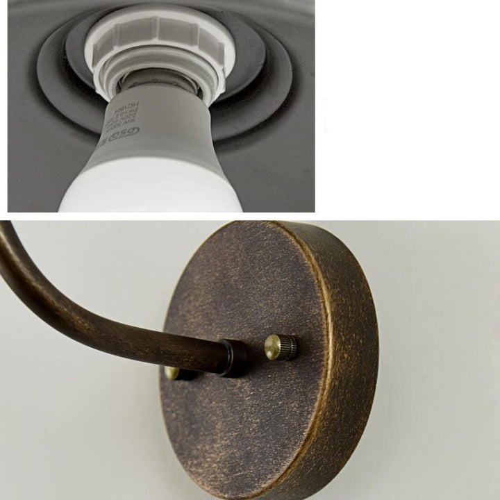 Contemporary Industrial Round Pot Lid Shape Curved Rod Iron Shade 1-Light Wall Sconce Lamp For Outdoor Patio | Bowlift