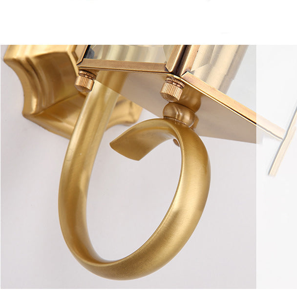 Traditional European Quadrangle Candle Holder Copper Frame Glass Shade 1-Light Wall Sconce Lamp For Garden | Bowlift