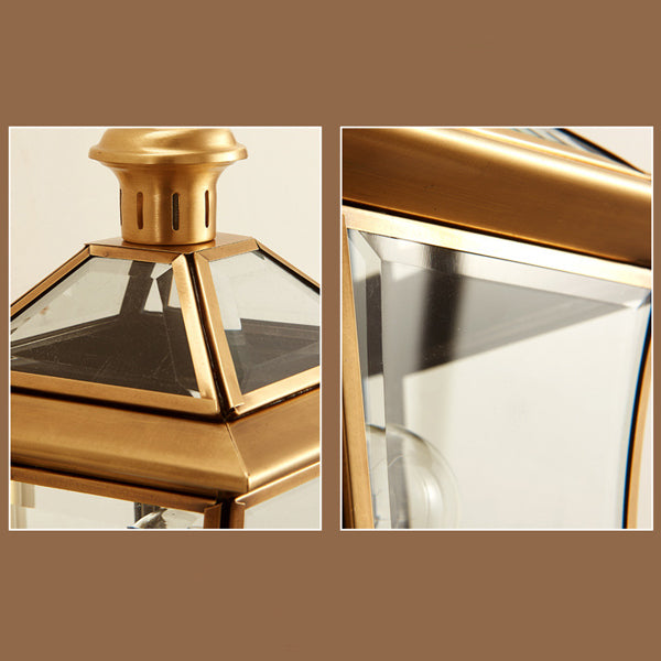 Traditional European Quadrangle Candle Holder Copper Frame Glass Shade 1-Light Wall Sconce Lamp For Garden | Bowlift
