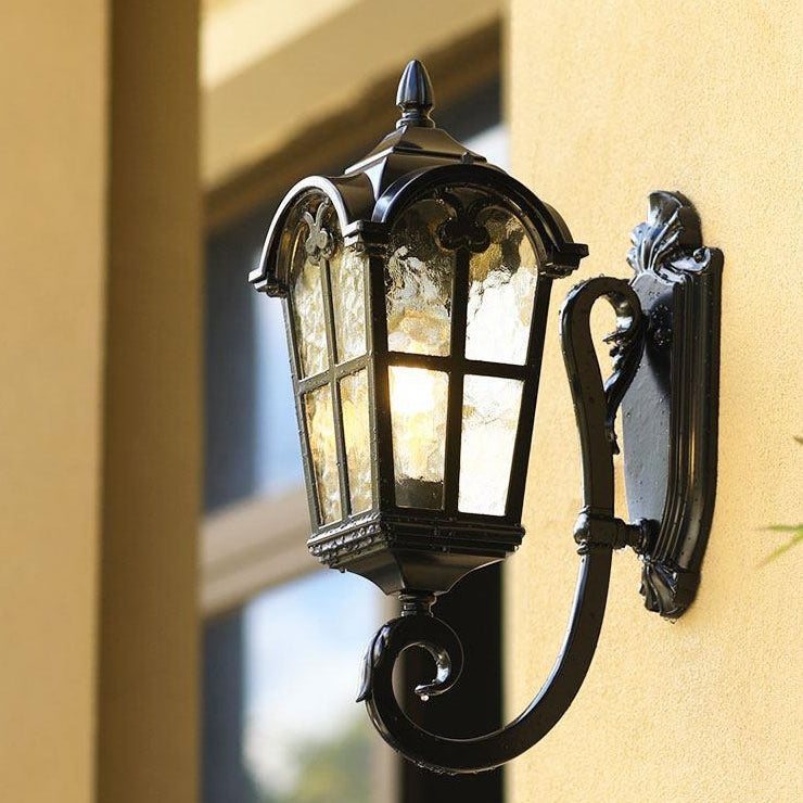 Traditional European Quadrilateral Lace Aluminum Printed Glass 1-Light Outdoor Wall Sconce Lamp For Garden | Bowlift