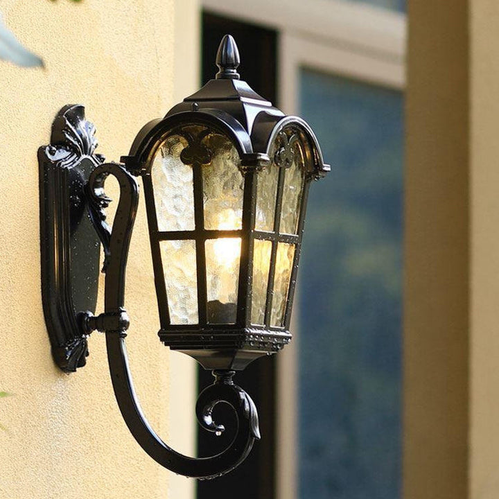 Traditional European Quadrilateral Lace Aluminum Printed Glass 1-Light Outdoor Wall Sconce Lamp For Garden | Bowlift