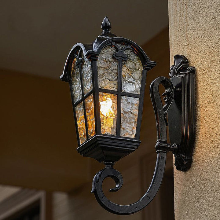 Traditional European Quadrilateral Lace Aluminum Printed Glass 1-Light Outdoor Wall Sconce Lamp For Garden | Bowlift