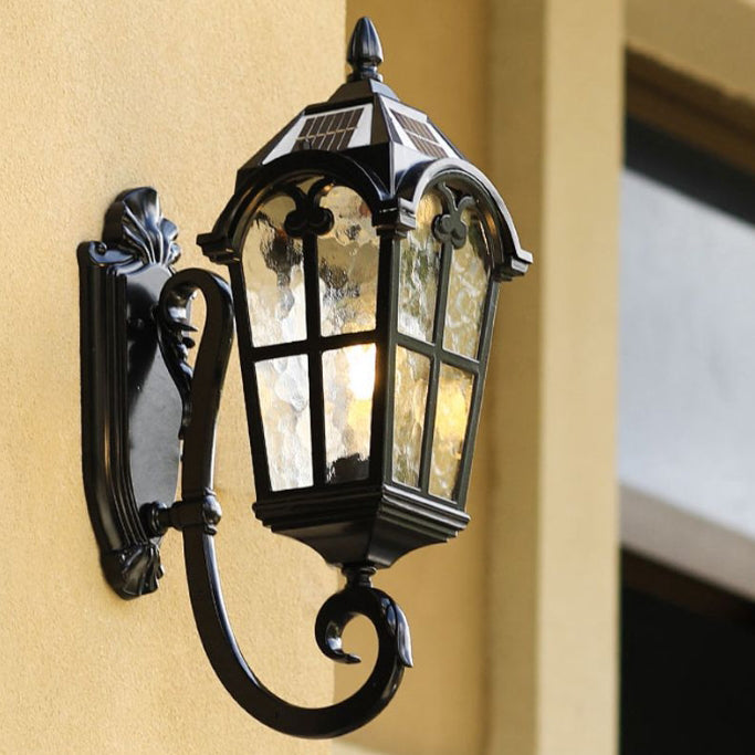 Traditional European Quadrilateral Lace Aluminum Printed Glass 1-Light Outdoor Wall Sconce Lamp For Garden | Bowlift
