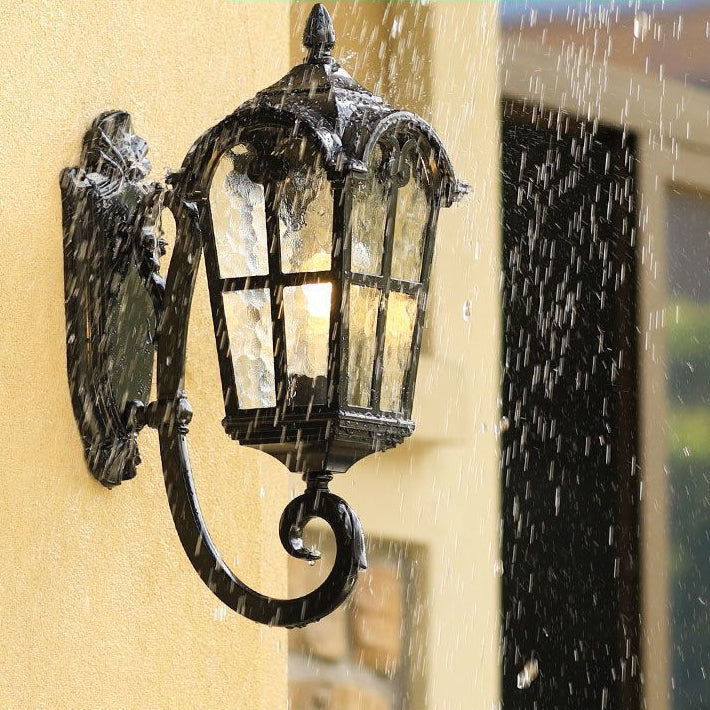 Traditional European Quadrilateral Lace Aluminum Printed Glass 1-Light Outdoor Wall Sconce Lamp For Garden | Bowlift