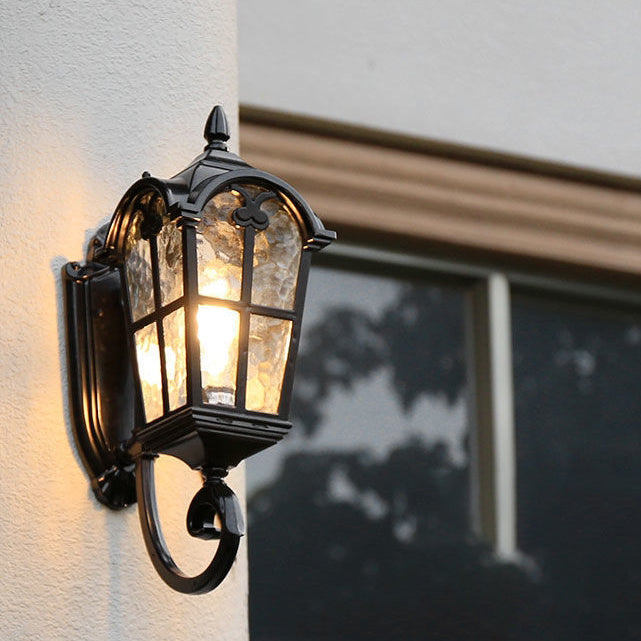 Traditional European Quadrilateral Lace Aluminum Printed Glass 1-Light Outdoor Wall Sconce Lamp For Garden | Bowlift