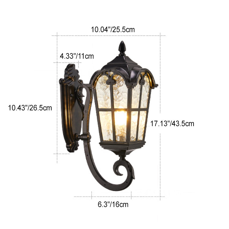 Traditional European Quadrilateral Lace Aluminum Printed Glass 1-Light Outdoor Wall Sconce Lamp For Garden | Bowlift