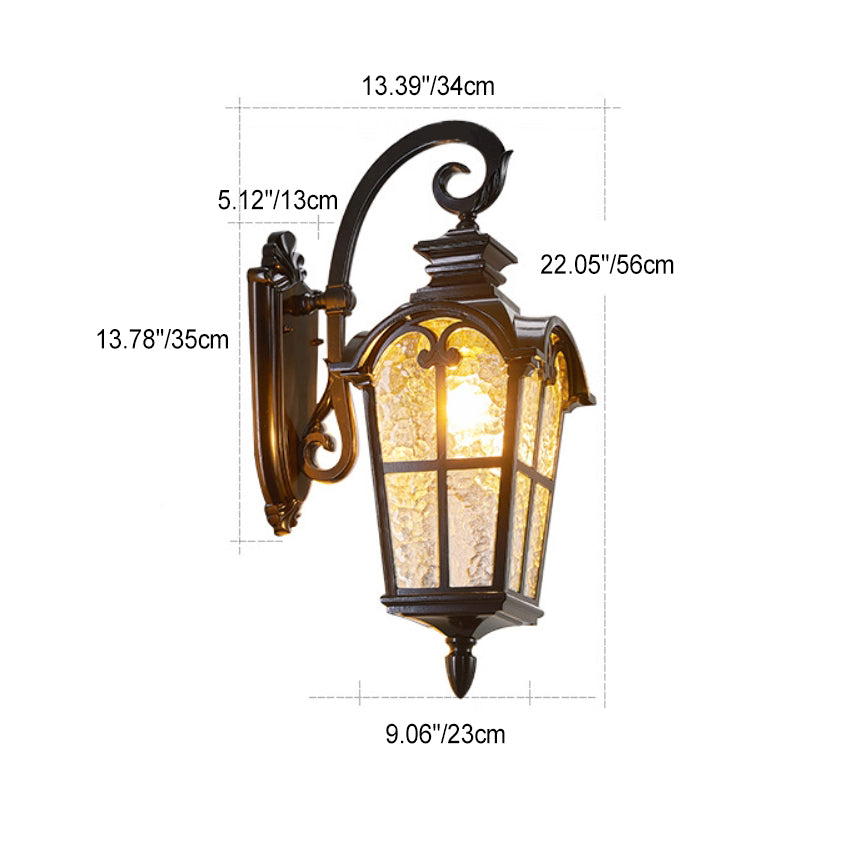 Traditional European Quadrilateral Lace Aluminum Printed Glass 1-Light Outdoor Wall Sconce Lamp For Garden | Bowlift
