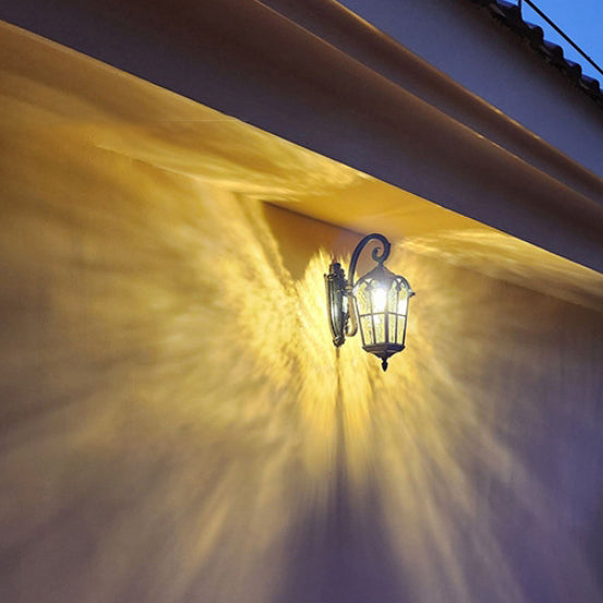 Traditional European Quadrilateral Lace Aluminum Printed Glass 1-Light Outdoor Wall Sconce Lamp For Garden | Bowlift
