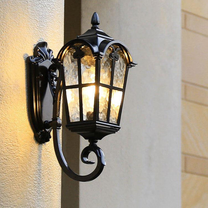 Traditional European Quadrilateral Lace Aluminum Printed Glass 1-Light Outdoor Wall Sconce Lamp For Garden | Bowlift