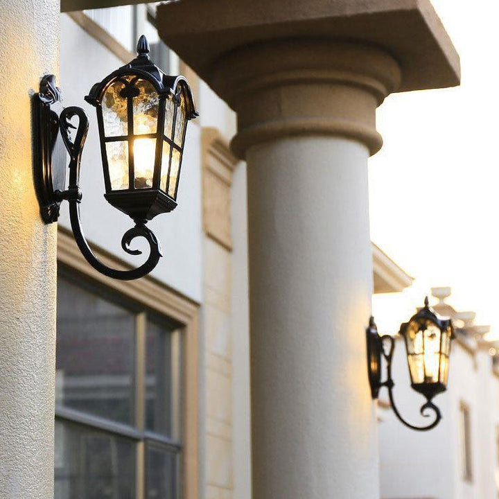 Traditional European Quadrilateral Lace Aluminum Printed Glass 1-Light Outdoor Wall Sconce Lamp For Garden | Bowlift