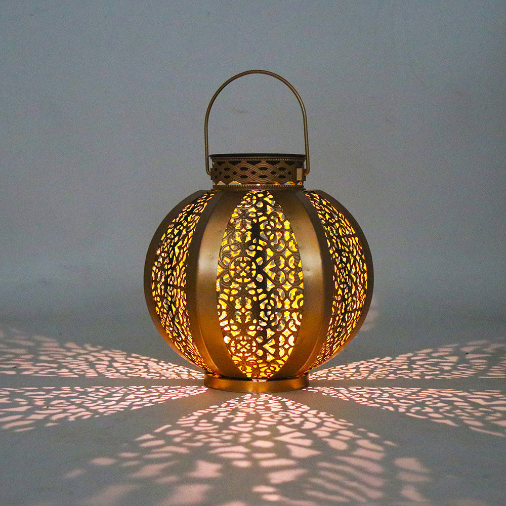 Modern Art Deco Solar Waterproof Hexagonal Round Lantern Iron LED Outdoor Light For Garden | Bowlift