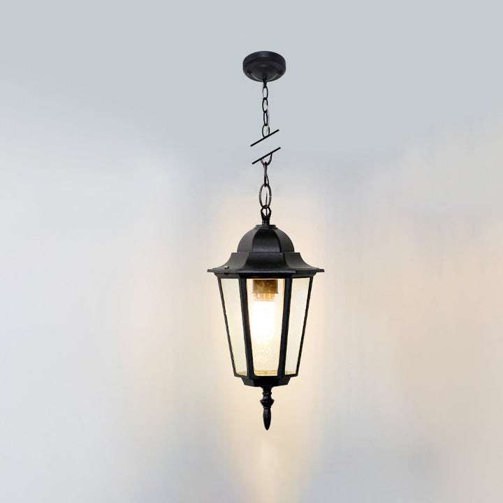 Traditional Vintage Waterproof Hexagonal Aluminum Acrylic 1-Light Pendant Light For Outdoor Patio | Bowlift