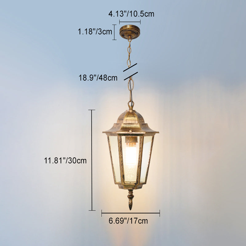 Traditional Vintage Waterproof Hexagonal Aluminum Acrylic 1-Light Pendant Light For Outdoor Patio | Bowlift